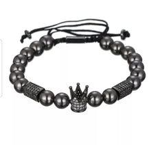 Load image into Gallery viewer, Luxury Men&#39;s Wrist Jewelry 8mm Copper Bead CZ Imperial Crown Adjustable Bracelet
