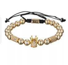 Load image into Gallery viewer, Luxury Men&#39;s Wrist Jewelry 8mm Copper Bead CZ Imperial Crown Adjustable Bracelet
