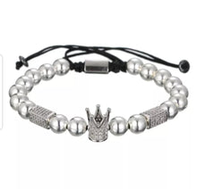 Load image into Gallery viewer, Luxury Men&#39;s Wrist Jewelry 8mm Copper Bead CZ Imperial Crown Adjustable Bracelet
